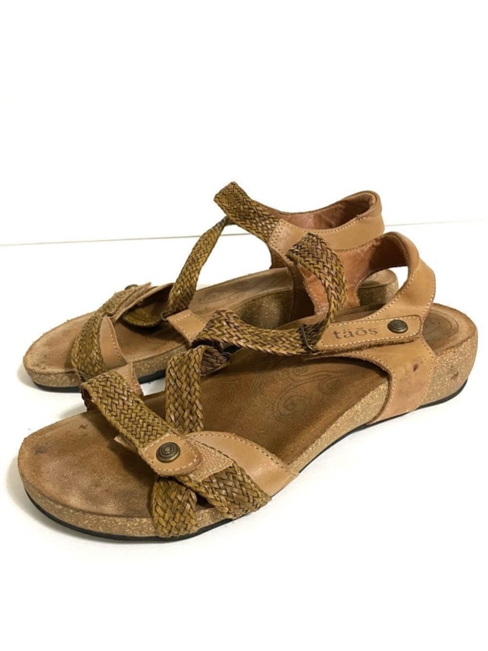 Taos Trulie Woven Leather Strappy Cork Sandals size 9-9.5